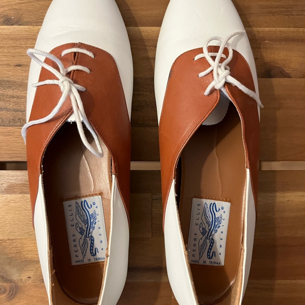 Perry Ellis Tan and White Lace-Up Shoes